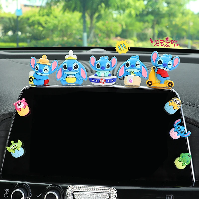 史迪仔汽车摆件可爱卡通公仔星际宝贝史迪奇车内中控台显示屏装饰