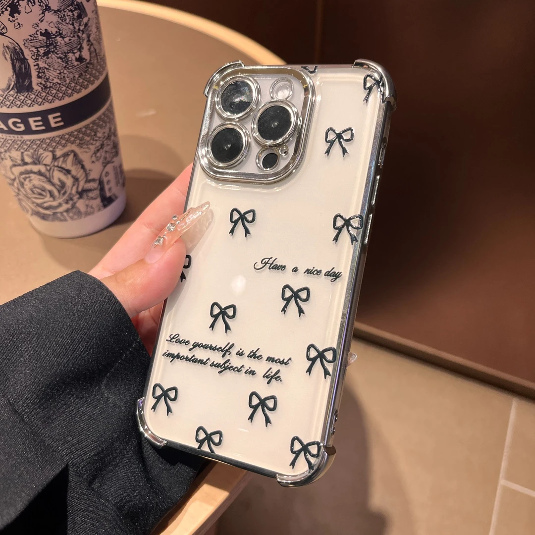 （黑色蝴蝶结）四角防摔壳适用于苹果15iphone13华为荣耀vivo小米