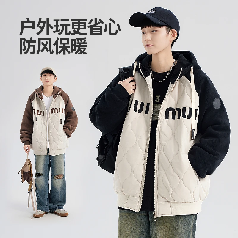 男大童冬季连帽风衣潮牌2024新款儿童加厚棉衣男孩秋冬装棉服夹克