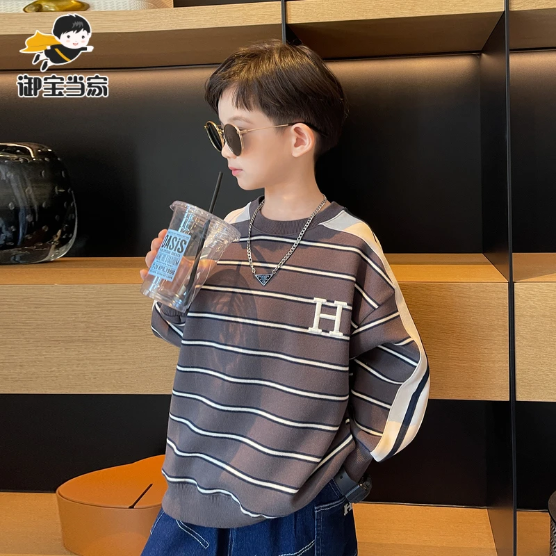 男童条纹卫衣春季2023新款韩版圆领宽松套头衫儿童洋气YB8362