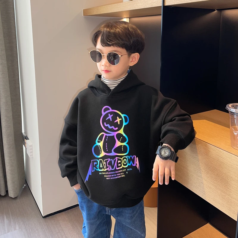 男童卫衣加绒加厚2023新款儿童中大童连帽上衣一体绒YB8633