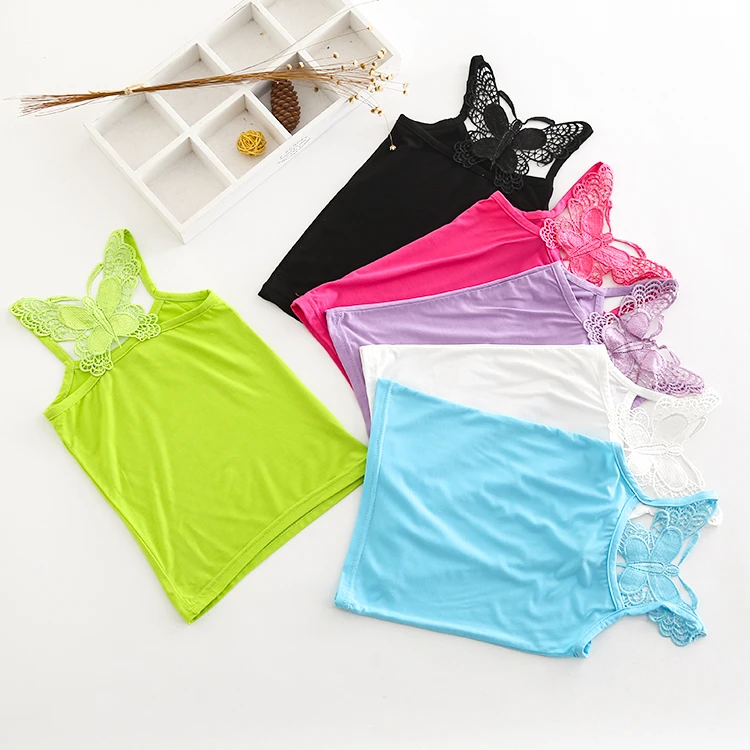 儿童夏季莫代尔吊带弹力贴身打底背心女童蝴蝶吊带宝宝中大童背心