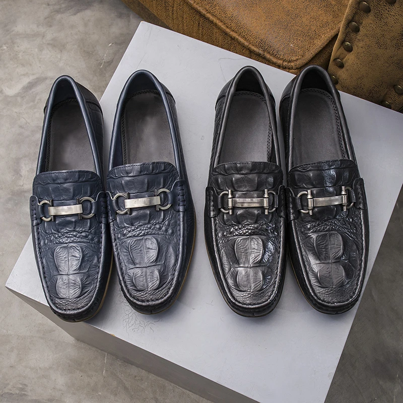 夏季头层牛皮男士皮鞋真皮软皮软底一脚蹬懒人豆豆鞋套脚乐福皮鞋