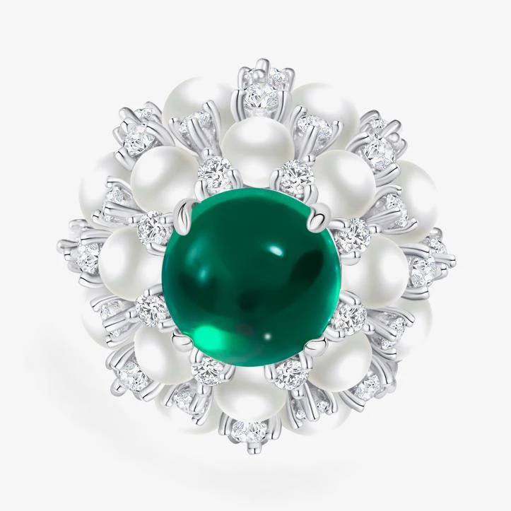 培育祖母绿R2236【优雅下午茶】镶嵌蛋面木佐绿色时尚轻奢戒指4-10#