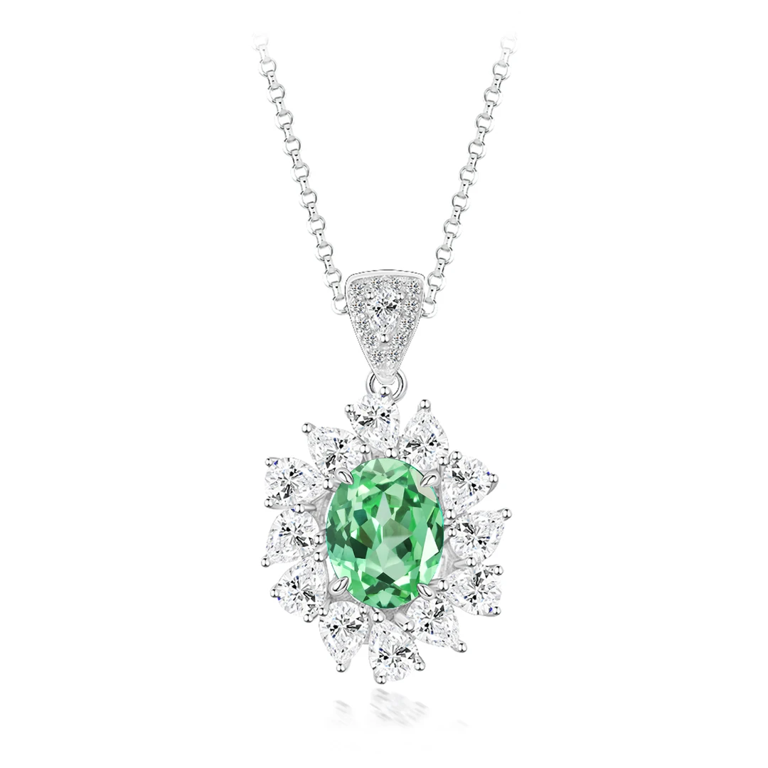 培育蓝宝石P3064 新款镶嵌蛋形薄荷绿时尚豪华精致项链45cm