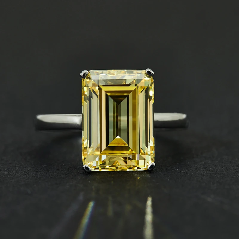 925银合成锆石戒指 R0868 新款镶嵌长方形黄色时尚简约百搭戒指