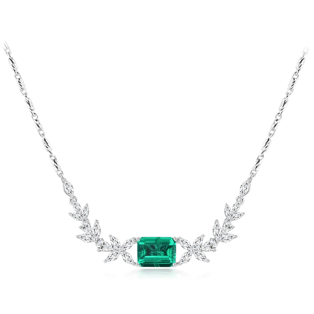 培育祖母绿N3222【苍灵】镶嵌长方木佐绿色时尚气质百搭项链45cm