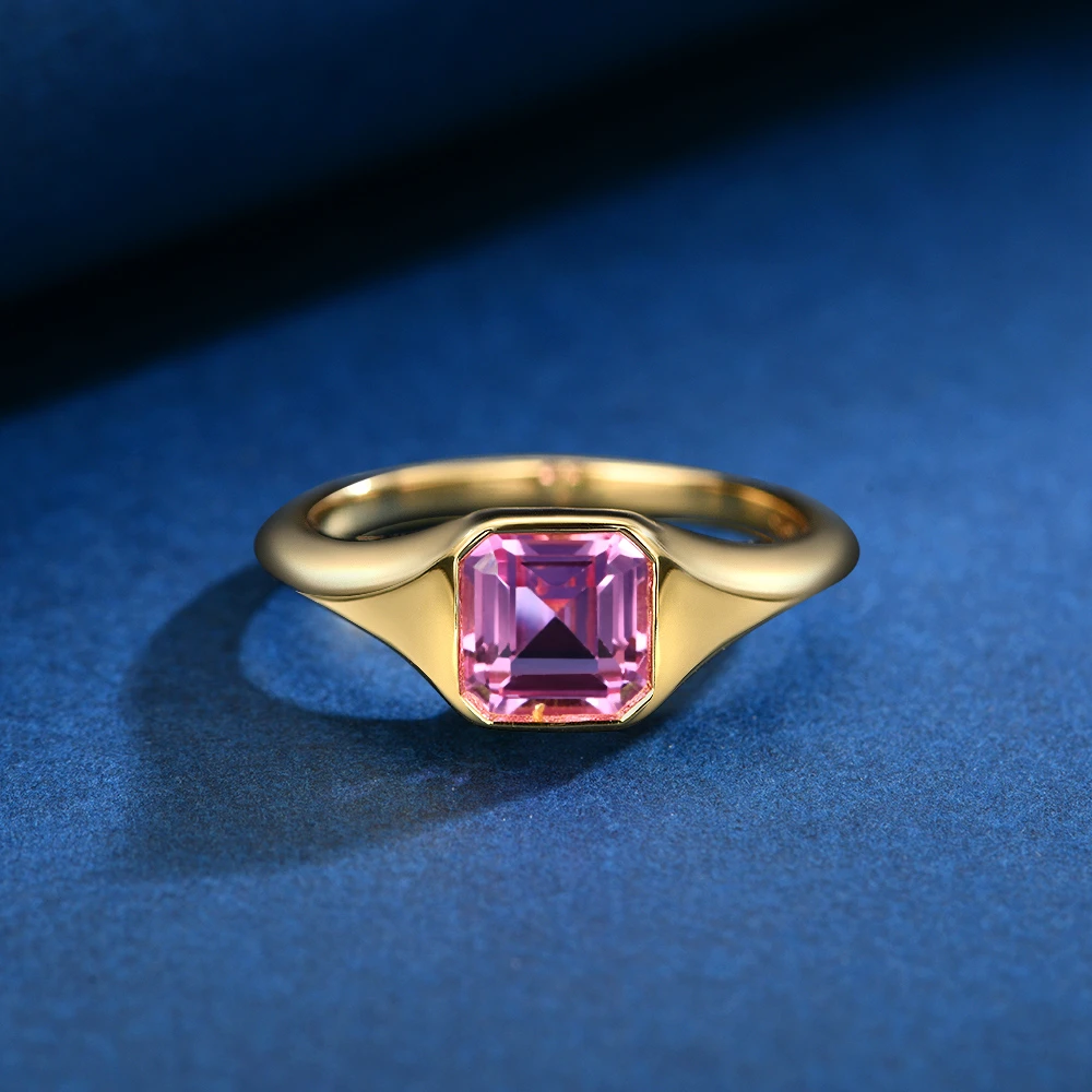 培育蓝宝石R4292正方粉色培育蓝宝石时尚精致百搭包镶戒指4-11#