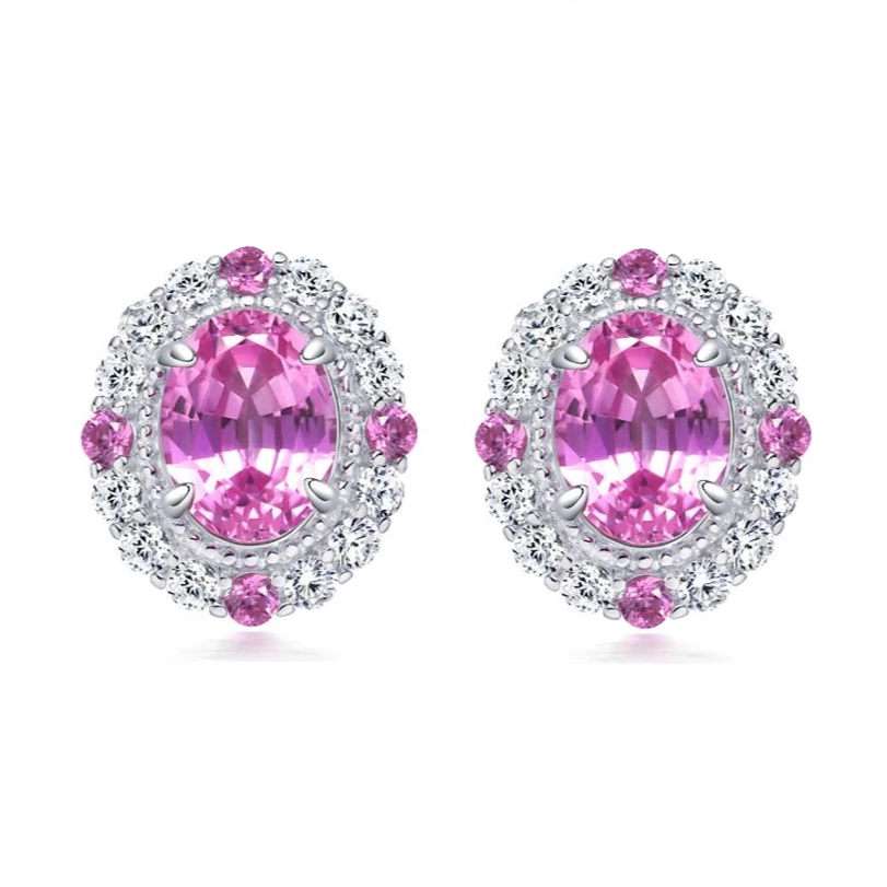 E3822【烂漫】新款镶嵌蛋形仙女粉色蓝宝石时尚小巧精致耳钉