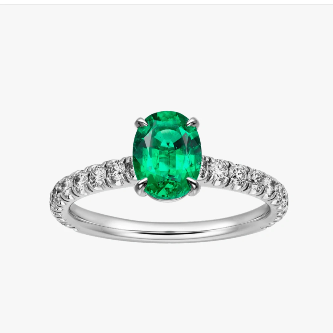 培育祖母绿R4214【1895】新款镶蛋形培育祖母绿木佐色小甜豆戒指