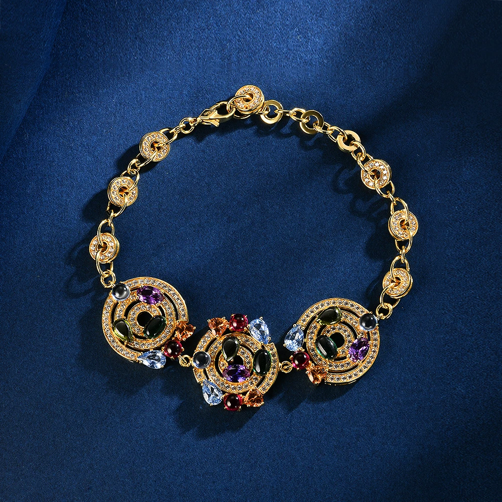 培育蓝宝石B4065【五行】满钻镶嵌彩色撞色精致百搭手链