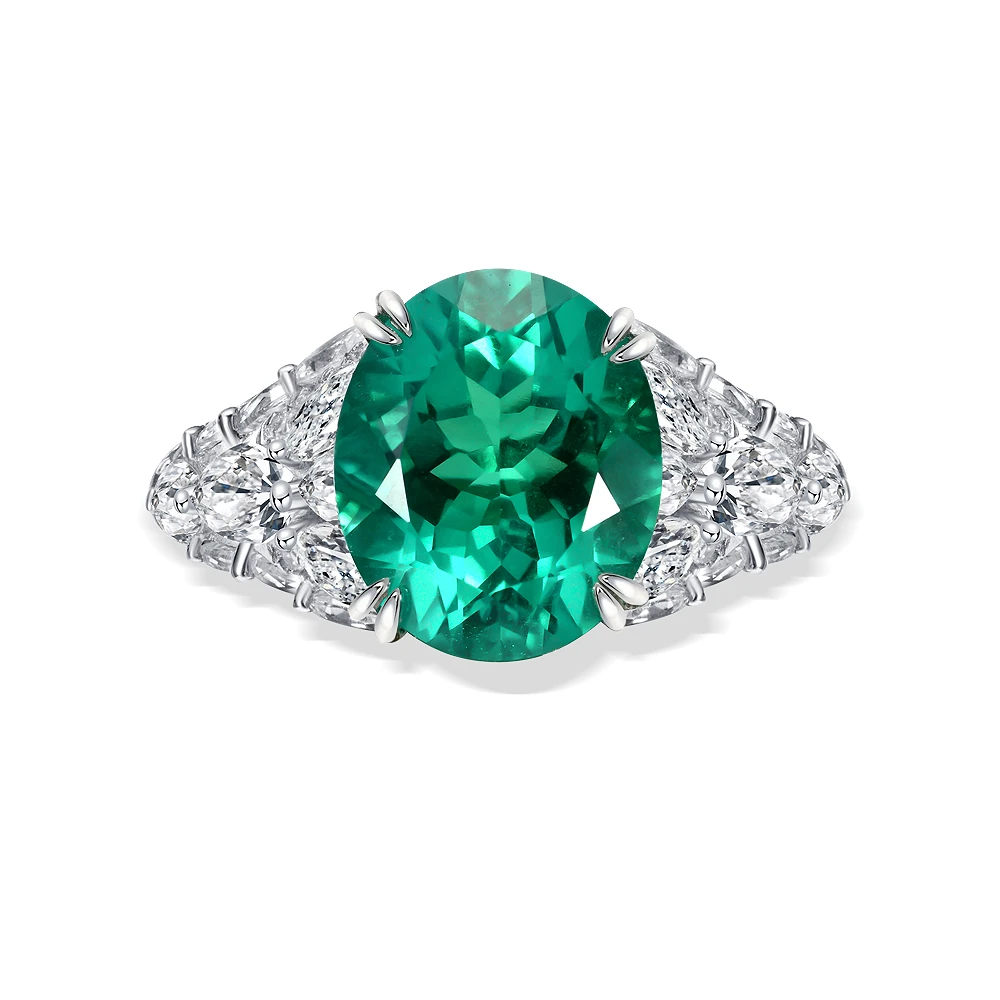 培育祖母绿R3826 【东方既白】镶嵌蛋形木佐绿色时尚精致戒指5-11#