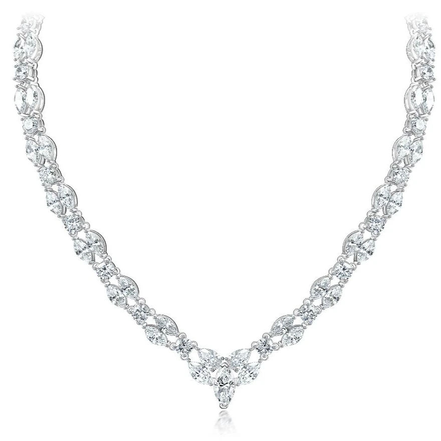 坠链均925银合成锆石 N2443满钻镶嵌马眼白色时尚百搭项链40/45cm