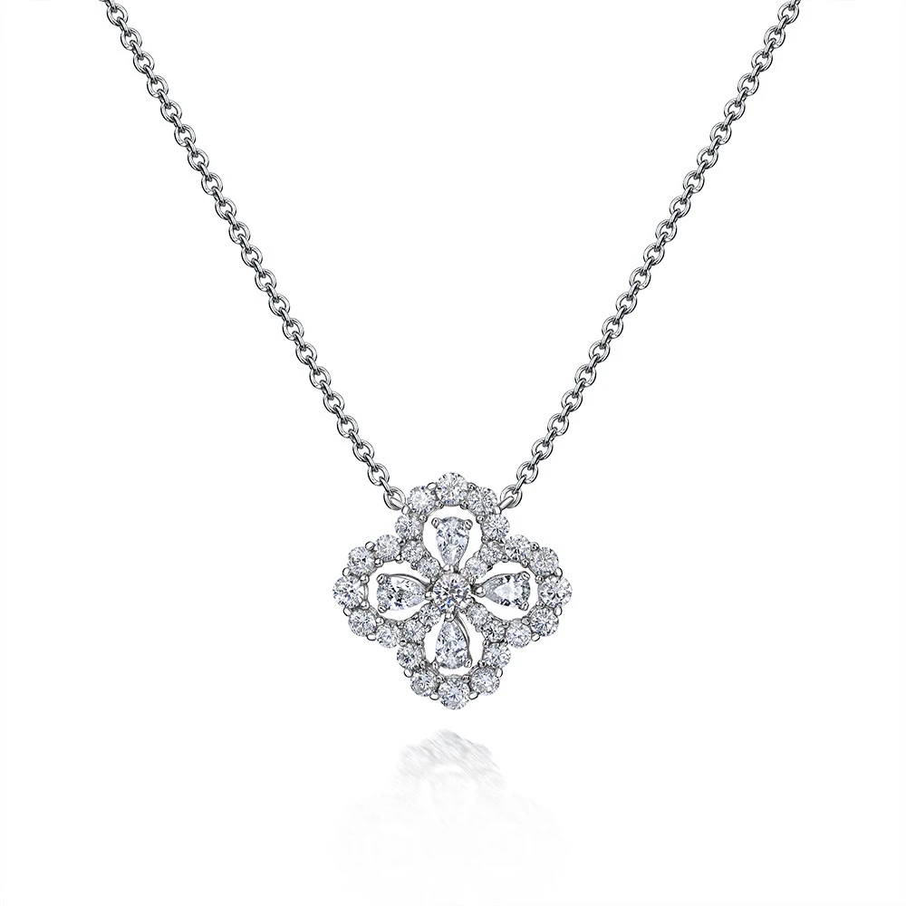 坠链均925银合成锆石 P0682【四叶草】925银镶嵌白色简约项链45cm