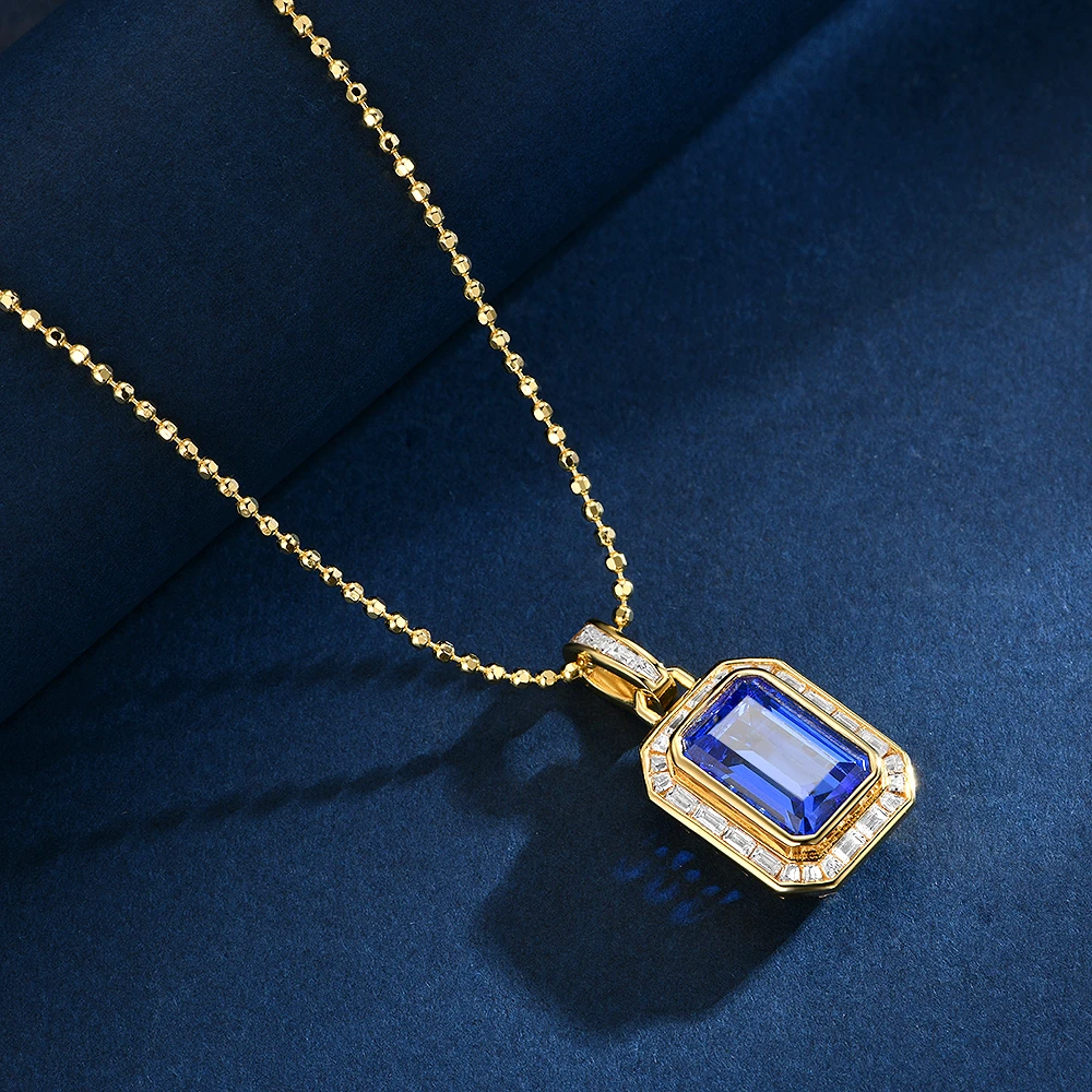 合成尖晶石P4168 新款满钻镶嵌长方形矢车菊蓝色轻奢时尚单吊坠