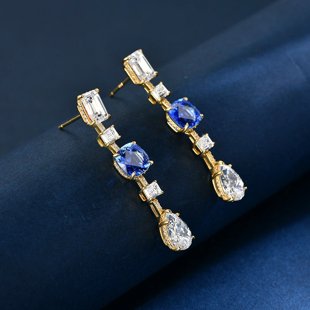 合成尖晶石E4070 新款镶嵌枕形培育矢车菊色精致百搭耳扣耳坠