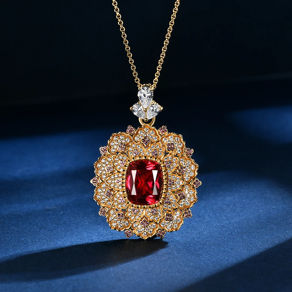 培育红宝石P3336【筑梦】镶嵌布契拉提风满钻奢华复古吊坠项链45cm