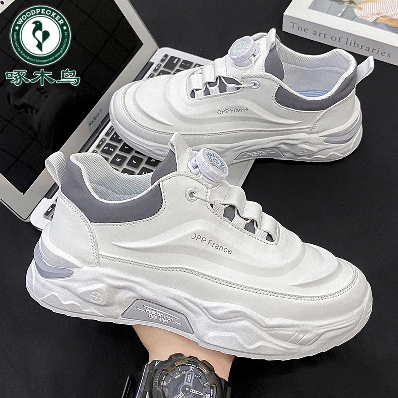 【正品啄木鸟】网红男鞋百搭休闲防滑旋转纽扣时尚运动老爹潮流鞋