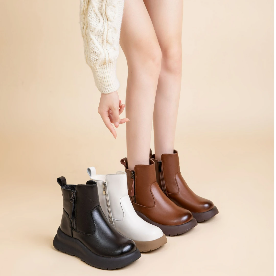 【现货】反季断码清货复古百搭厚底双拉链冬季保暖女靴马丁靴2051