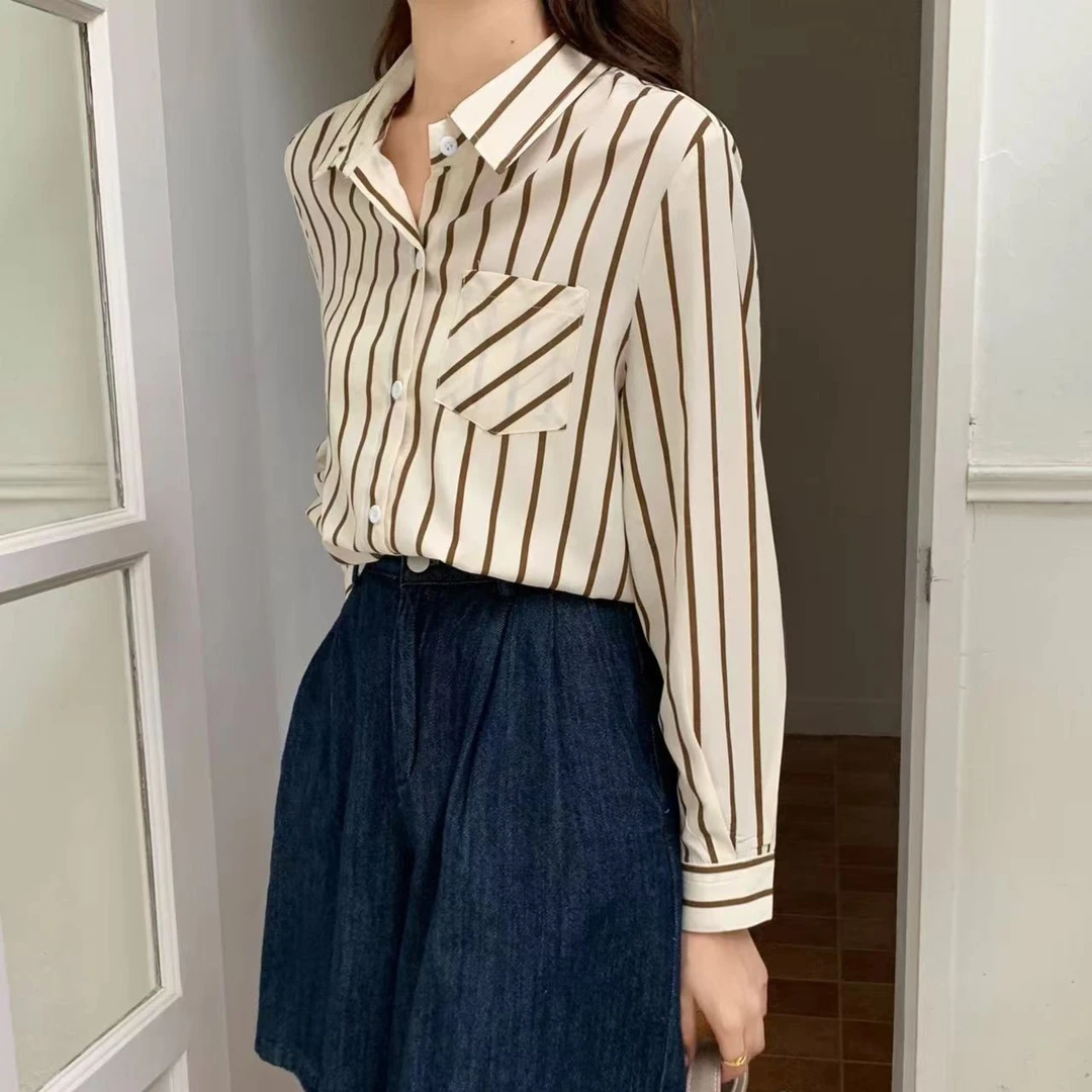 清货：春夏款条纹小个子休闲长袖衬衣