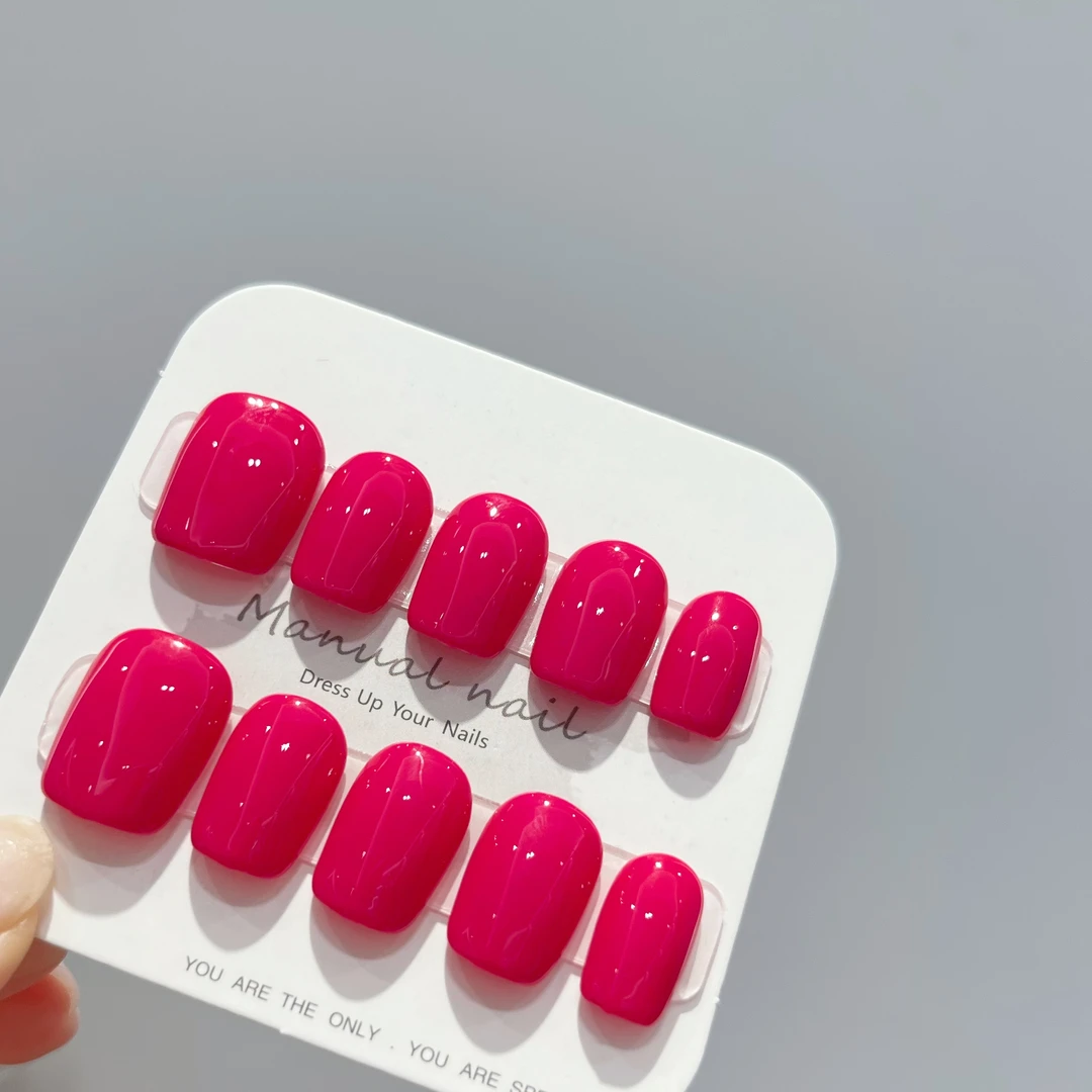 银星海棠色甜美手工穿戴甲玫红流行纯色时尚可爱显手白气质夏季