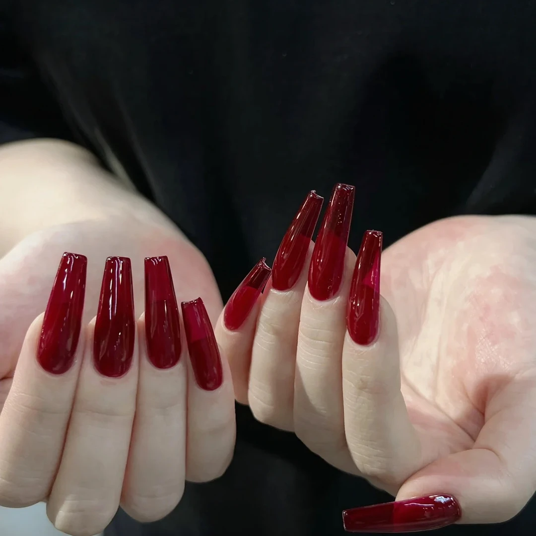 牛血红石榴红手工穿戴美甲冰透穿戴式爆款新款纯色红色指甲油