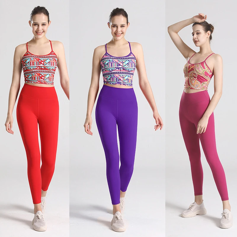 『遮肉显瘦』印花瑜伽服套装上衣健身两件套显瘦运动时尚美背紧身
