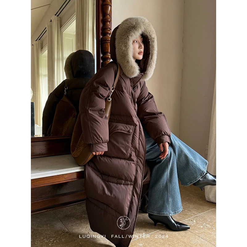 鹭青一【朗月】三星90白鸭绒羽绒服女冬季狐狸毛外套L24Y7279B