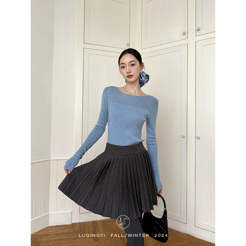 鹭青一现货【舒沁】48支美利奴羊毛针织羊绒打底衫女冬L24M7352B