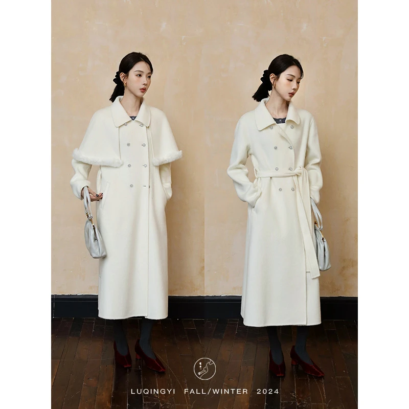 鹭青一原创【落霜】斗篷大衣女冬高级感平驳领毛呢外套L24D1136H