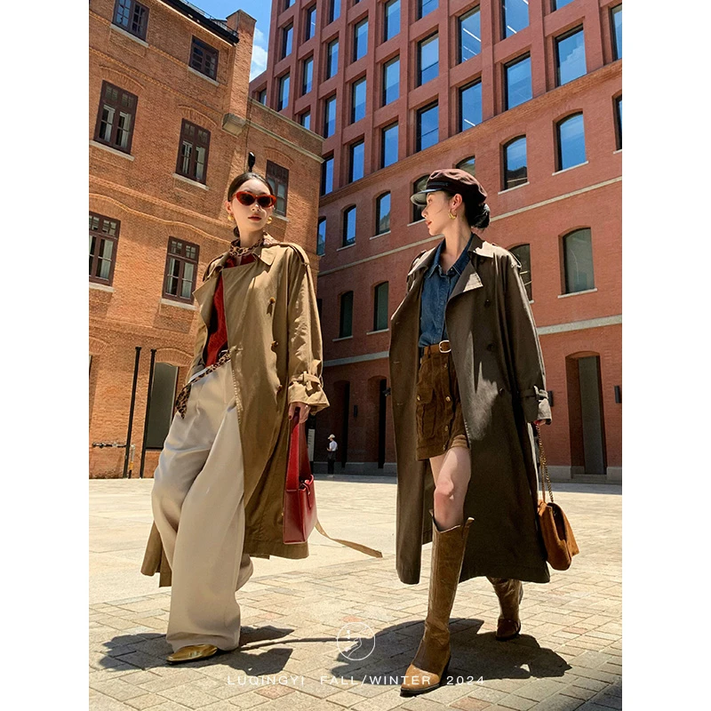 鹭青一现货【晚秋】天丝棉风衣女秋季高级大翻领长款外套L24W1009H