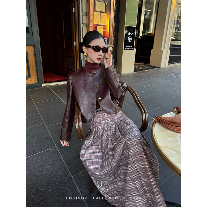 鹭青一原创【小羊皮】真皮皮衣女秋季进口油蜡小羊皮外套L24P6795M