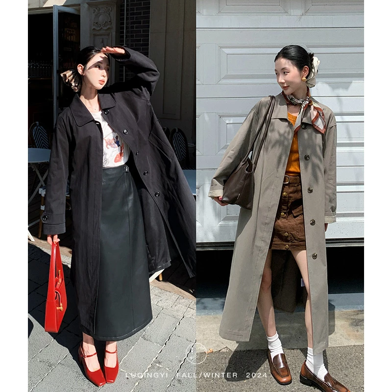 鹭青一原创【若南风】复古风衣女早秋荃棉高级感长款外套L24F7219B