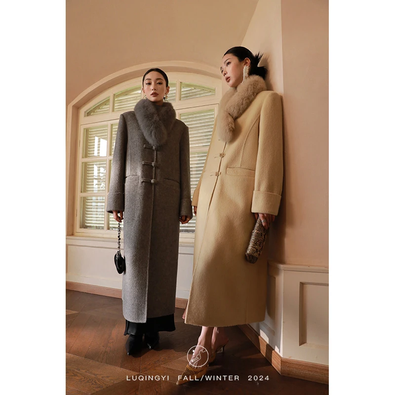 鹭青一原创【得愿】新中式盘扣大衣女冬绵羊毛毛呢外套L24D7241B