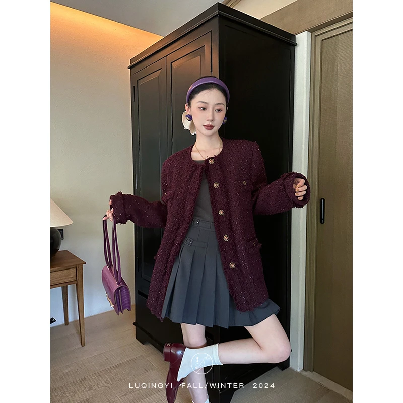 鹭青一现货【本柔】绵羊毛重工流苏安可拉红小香外套女秋L24W6788M