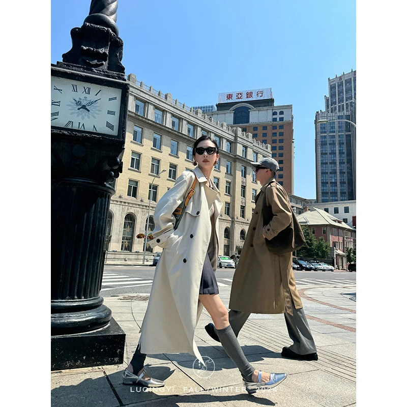 鹭青一原创【真我】2024年秋季英伦风翻领中长款风衣外套L24F7218B