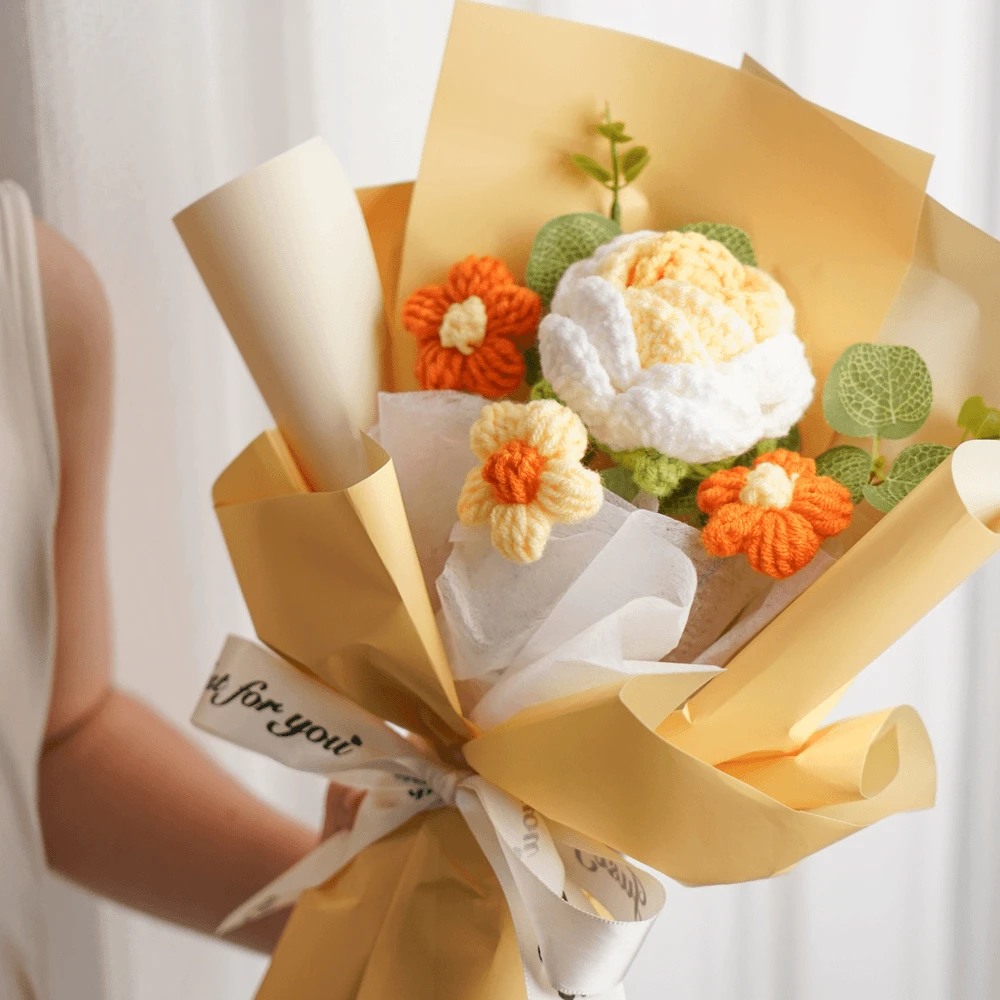 成品针织玫瑰毛线花花束编织生日闺蜜毕业季送女老师教师节礼物z