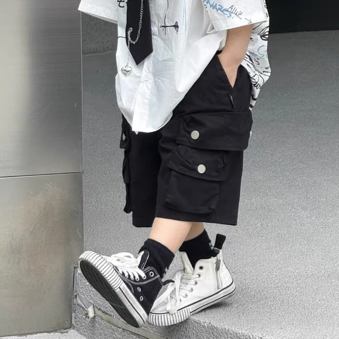 工装儿童裤子帅气中大童男童立体口袋五分裤