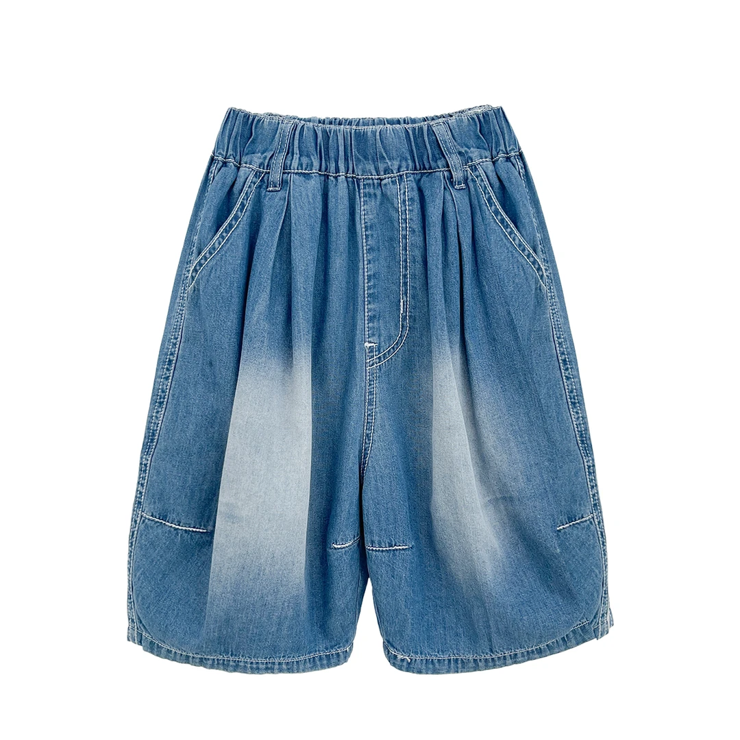 QC夏装儿童韩版中大童时尚随性休闲宽松牛仔中裤WPX2352-WTT