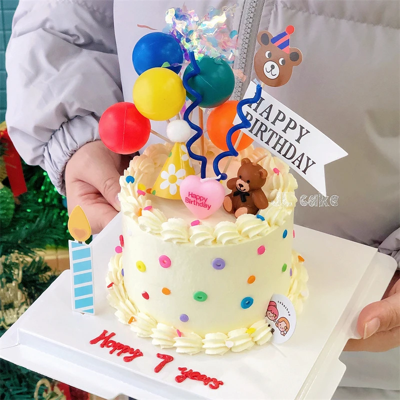 韩式复古笑脸多色简易百搭生日小熊蜡烛云朵笑脸横幅蛋糕装饰插牌