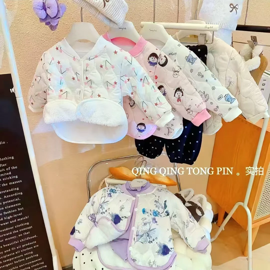 2024冬季三层夹棉一体北极绒加绒加厚锁温萌趣小棉袄校服神器上装