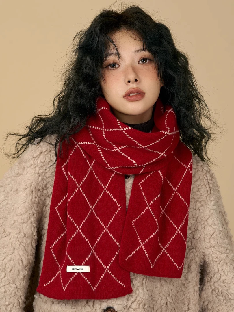 澳洲100%纯羊毛高级感围巾女冬季红色新年节日生日礼物保暖围脖男