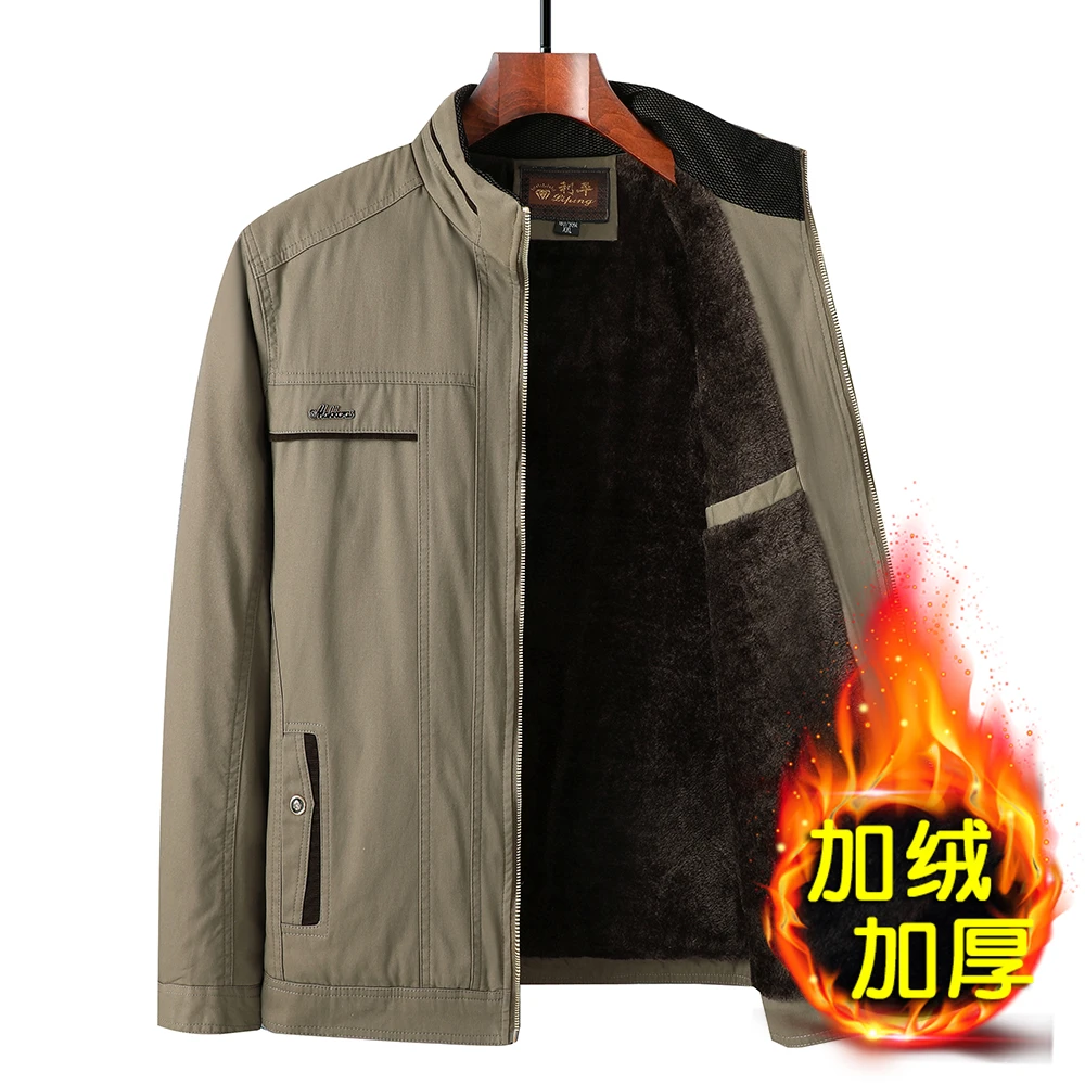 冬季中老年男士加绒加厚全棉夹克衫爸爸休闲立领外套父亲上衣茄克