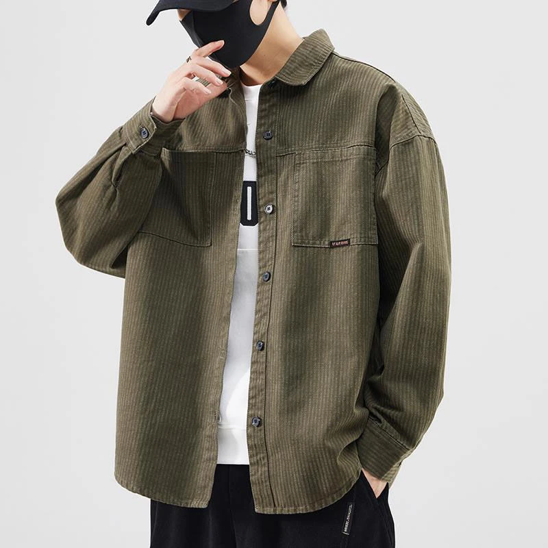 男士长袖衬衫秋季2025新款日系潮牌翻领休闲时尚男装衬衣外套