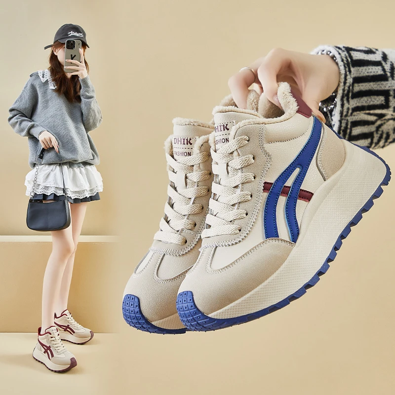 ins韩版新款加绒老爹鞋女2024冬季学生运动厚底保暖休闲XFK831-1