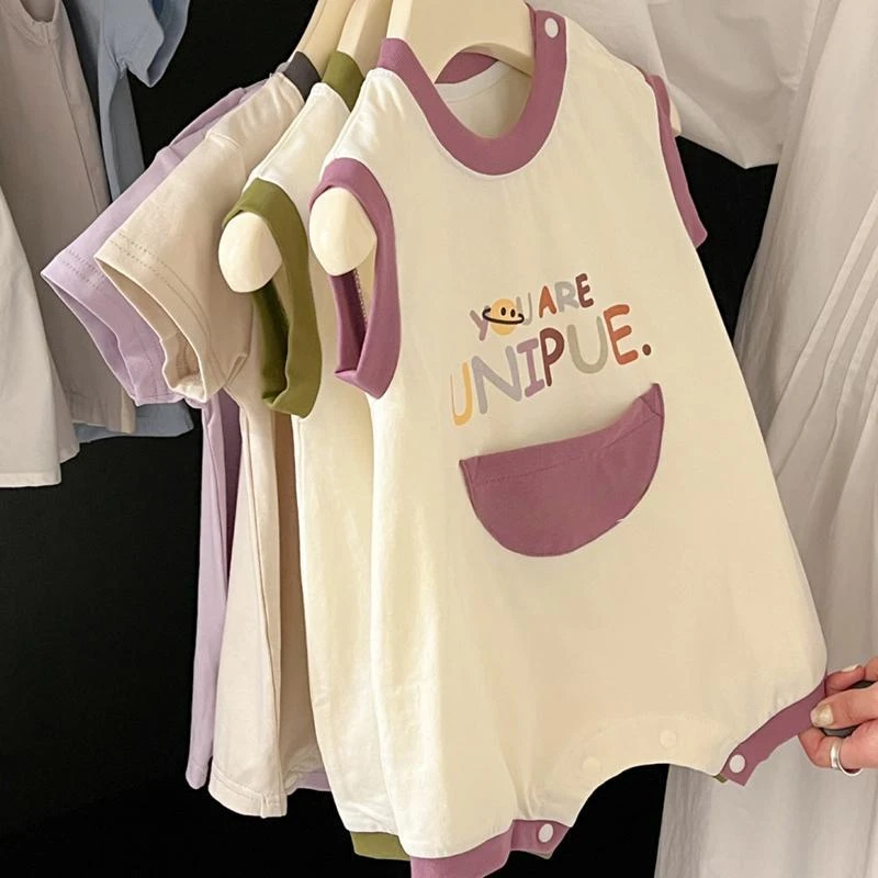 2024新款宝宝夏天衣服洋气休闲婴幼儿无袖爬服婴儿连体衣夏季薄款