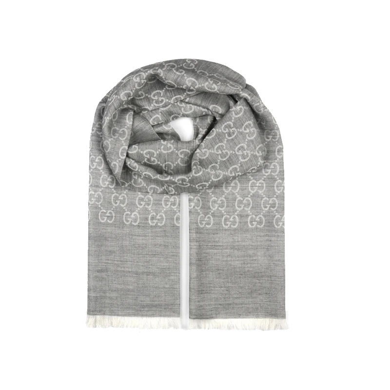 腾哥专属 GUCCI古驰双G双面织花围巾披肩浅灰色男女同款 1400