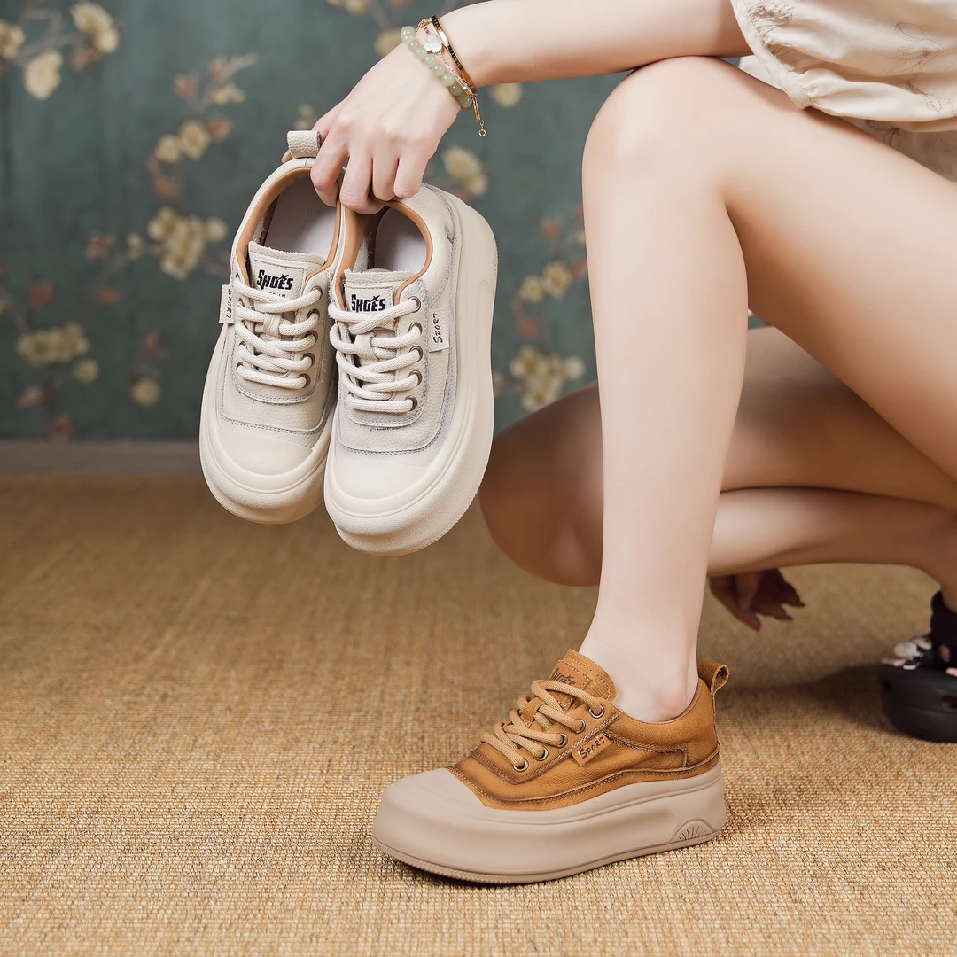 复古鞋女款2024春夏镂空透气厚底休闲鞋百搭软底23523-1