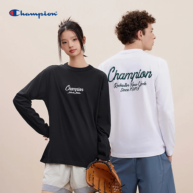 Champion冠军高级感男装休闲时尚情侣撞色印花长袖T恤U4CLTJM006