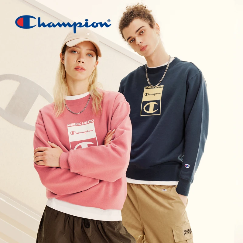 Champion冠军卫衣男2023秋冬加绒美式复古印花长袖圆领上衣女暖冬